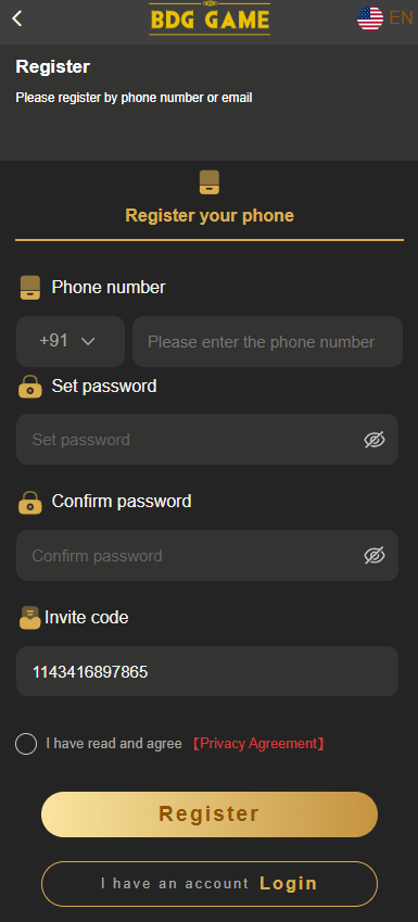 BDG Registration Page